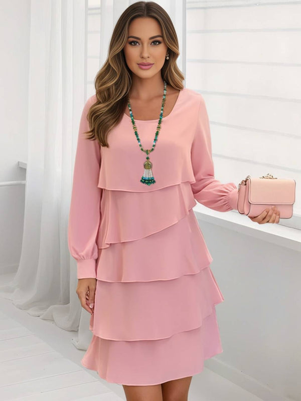 Cocolii courte robe à volants femme élégante robe patineuse fluide chic à manches longues manches bishop de cocktail