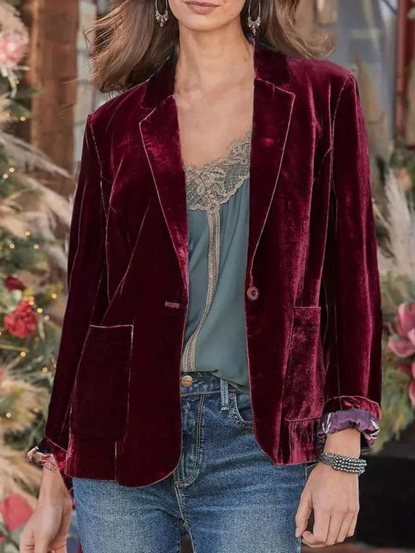 Cocolii blazer velours vintage boutonnage poches col revers femme casual décontracté veste