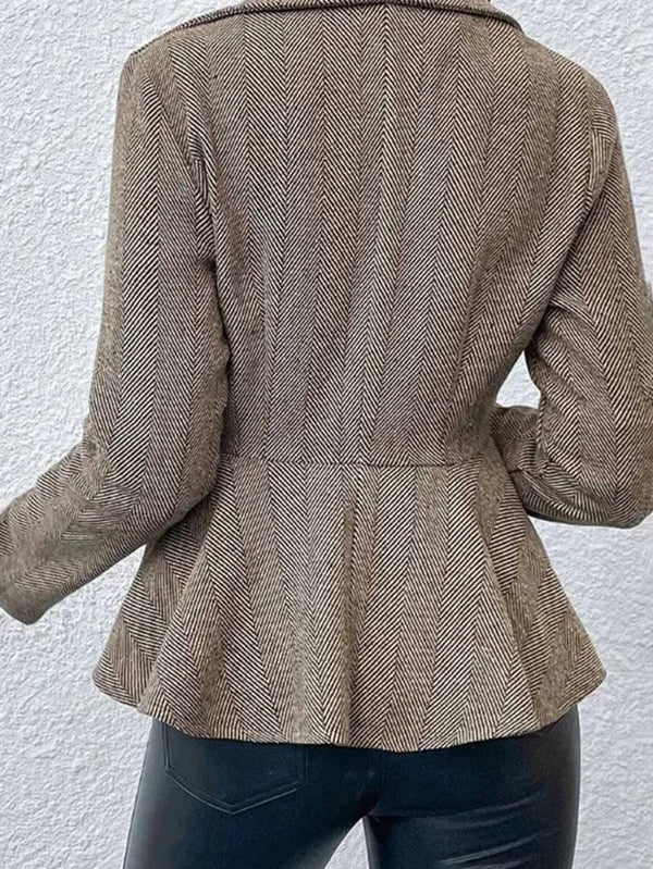 Cocolii court blazer chevrons peplum double boutonnage col revers manches longues femme élégant décontracté veste