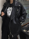 Cocolii perfecto vestes en simili cuir poches col revers femme oversized vintage décontracté style motard