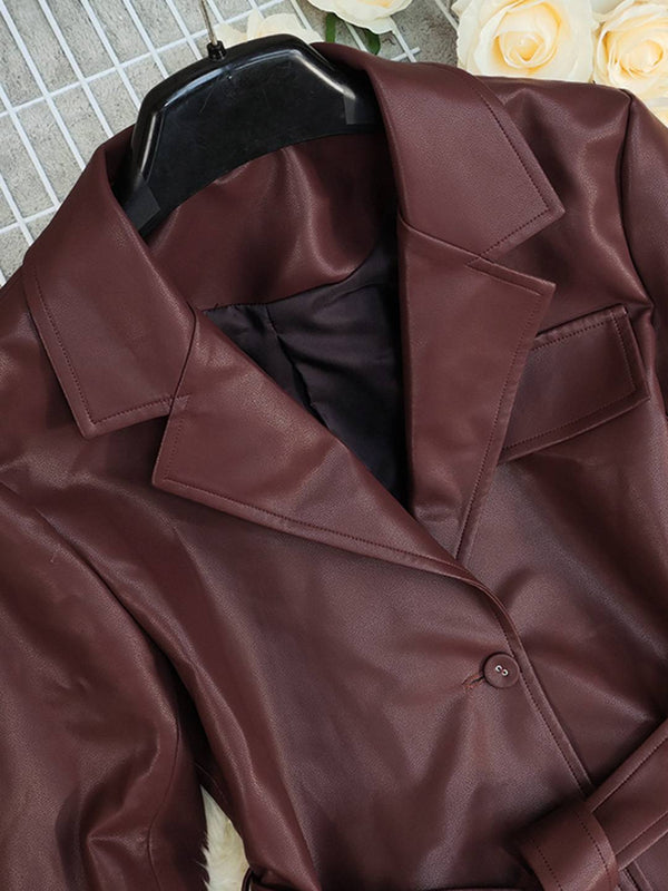 Cocolii veste blazer femme en simili cuir boutons ceinture col revers vintage style boyfriend décontracté blouson