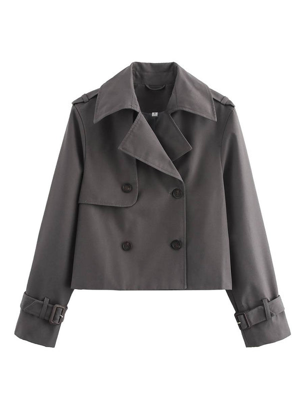 Cocolii court veste caban unicolore double boutonnage poches manches longues femme élégant décontracté