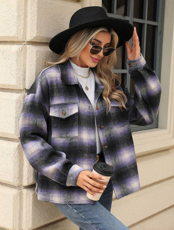 Cocolii veste surchemise femme carreaux boutonnage poches col revers femme décontracté ample manteau