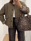 Cocolii court veste léopard coton col rond boutonnage poches manches longues femme vintage décontracté manteau
