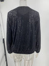 Cocolii bombers brillante paillette col rond manches longues fermeture éclair femme élégant décontracté mode casual veste