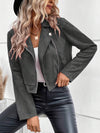 Cocolii court perfecto femme en suedine fermeture éclair poches col revers décontracté veste daim blouson