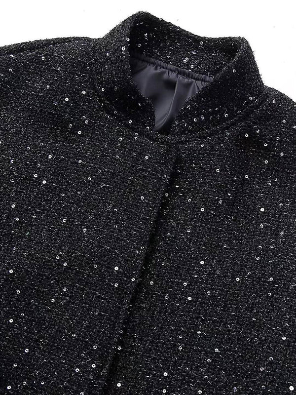 Cocolii bombers veste femme brillante paillette poches col montant manches longues femme vintage décontracté manteau