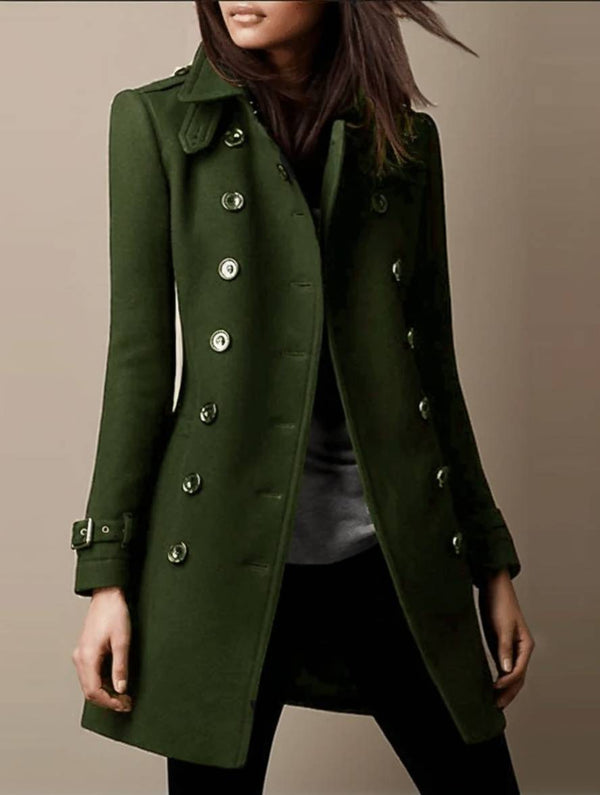 Cocolii mi-longue manteau en laine officier double boutonnage col revers manches longues femme élégant hiver veste caban
