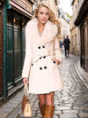 Cocolii mi-longue manteau unicolore double boutonnage ceinture manches longues femme élégant décontracté