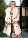Cocolii mi-longue manteau unicolore double boutonnage ceinture manches longues femme élégant décontracté