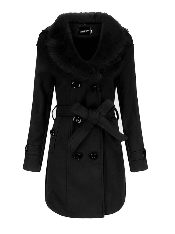 Cocolii mi-longue manteau unicolore double boutonnage ceinture manches longues femme élégant décontracté