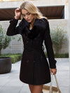 Cocolii mi-longue manteau unicolore double boutonnage ceinture manches longues femme élégant décontracté