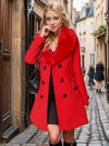 Cocolii mi-longue manteau unicolore double boutonnage ceinture manches longues femme élégant décontracté
