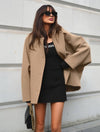 Cocolii mi-longue manteau en laine col revers poches manches chauve souris manches longues femme élégant décontracté oversized veste