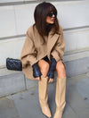 Cocolii mi-longue manteau en laine col revers poches manches chauve souris manches longues femme élégant décontracté oversized veste