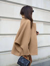 Cocolii mi-longue manteau en laine col revers poches manches chauve souris manches longues femme élégant décontracté oversized veste