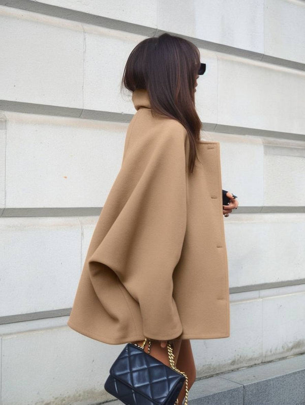 Cocolii mi-longue manteau en laine col revers poches manches chauve souris manches longues femme élégant décontracté oversized veste