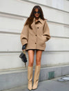 Cocolii mi-longue manteau en laine col revers poches manches chauve souris manches longues femme élégant décontracté oversized veste