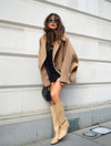 Cocolii mi-longue manteau en laine col revers poches manches chauve souris manches longues femme élégant décontracté oversized veste