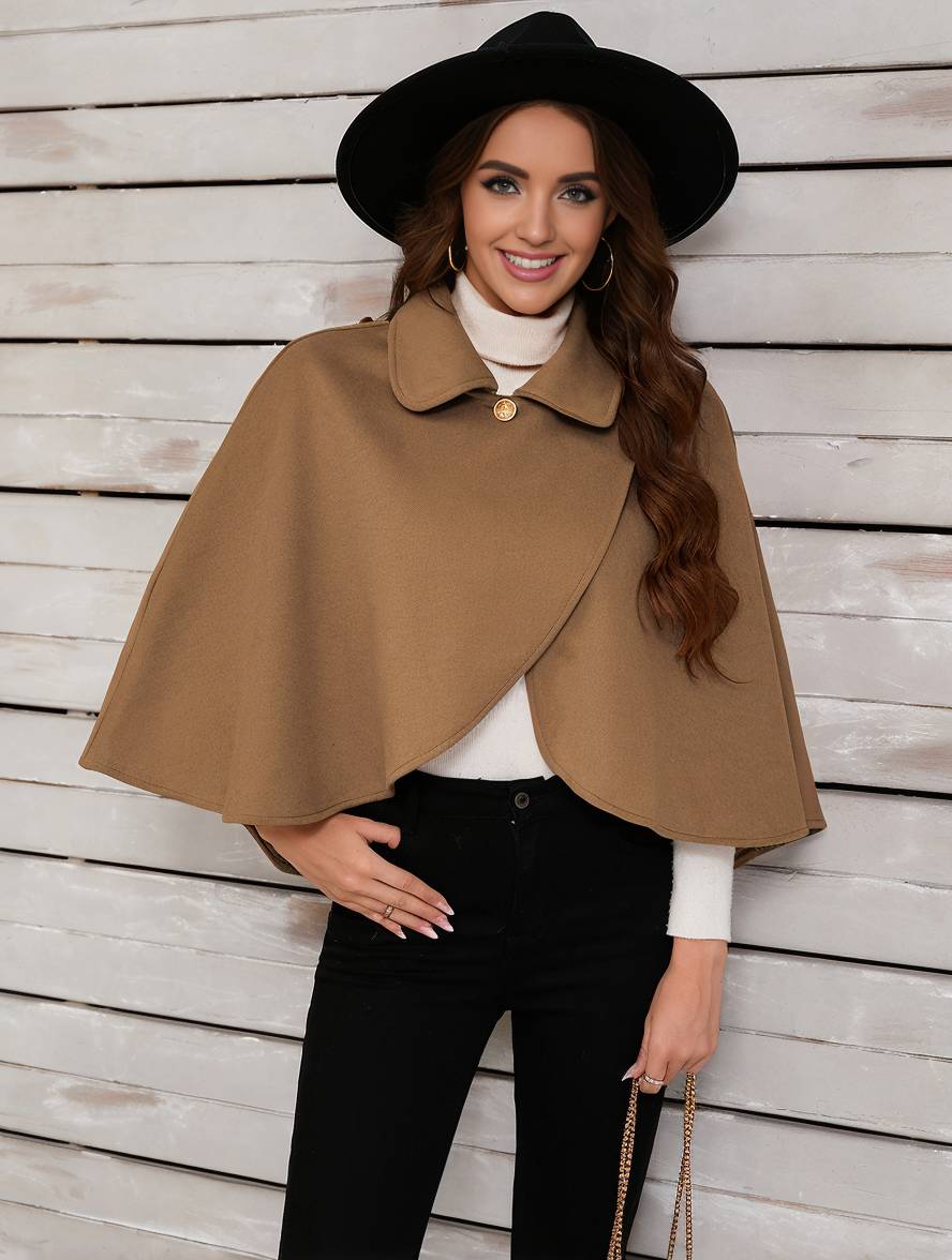 Cocolii court poncho manteau femme irreguliere boutons femme elegant decontracte mode ample veste cocolii