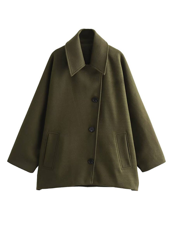Cocolii mi-longue manteau en laine col revers poches manches chauve souris manches longues femme élégant décontracté oversized veste