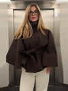 Cocolii court poncho manteau femme boutonnage ceinture col montant manches cape décontracté ample manteau cape