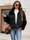 Cocolii manteau en fausse fourrure unicolore col montant poches manches longues femme élégant décontracté hiver veste