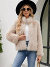 Cocolii manteau en fausse fourrure unicolore col montant poches manches longues femme élégant décontracté hiver veste
