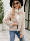 Cocolii manteau en fausse fourrure unicolore col montant poches manches longues femme élégant décontracté hiver veste