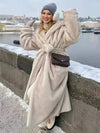 Cocolii longue manteau en fausse fourrure ceinture poches femme élégant décontracté oversized hiver veste