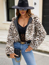 Cocolii court manteau en fausse fourrure léopard à capuche poches manches longues femme décontracté casual hiver veste