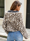 Cocolii court manteau en fausse fourrure léopard à capuche poches manches longues femme décontracté casual hiver veste