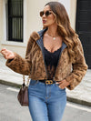 Cocolii court manteau en fausse fourrure léopard à capuche poches manches longues femme décontracté casual hiver veste