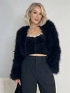 Cocolii court manteau en fausse fourrure unicolore col rond manches longues femme élégant décontracté veste