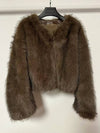 Cocolii court manteau en fausse fourrure unicolore col rond manches longues femme élégant décontracté veste