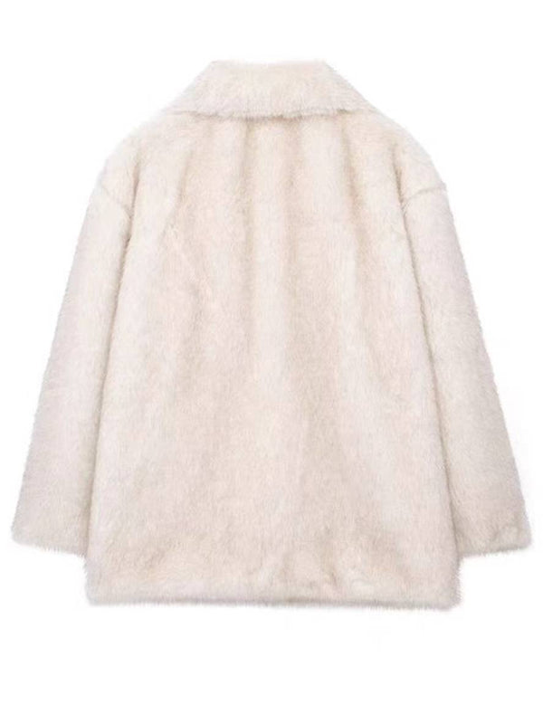 Cocolii manteau en fausse fourrure col revers poches manches longues femme décontracté ample oversized veste