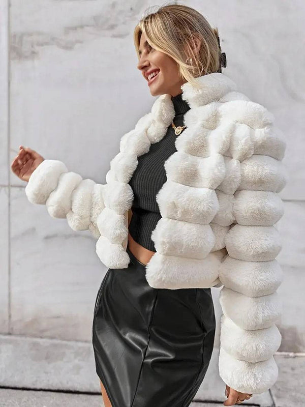 Cocolii court manteau en fausse fourrure col montant manches longues femme élégant décontracté casual hiver veste