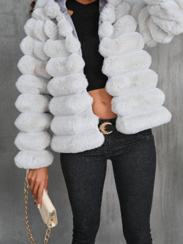 Cocolii court manteau en fausse fourrure col montant manches longues femme élégant décontracté casual hiver veste