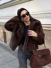 Cocolii court veste en fausse fourrure femme blouson hiver chic et chaud à col revers manteau élégant décontracté