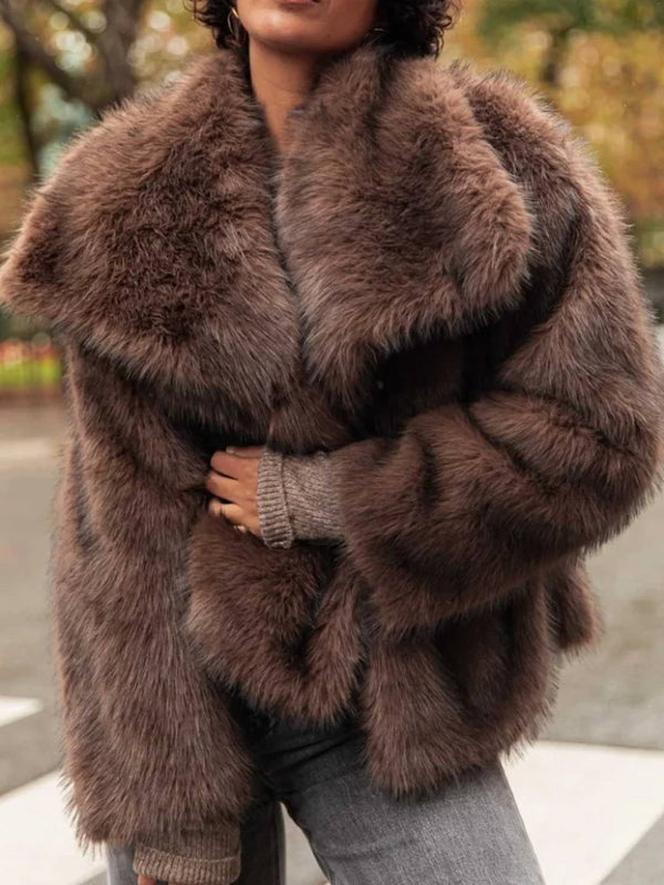 Cocolii manteau femme en fausse fourrure moelleuse col revers ample veste hiver chaude blouson chic doux style shaggy