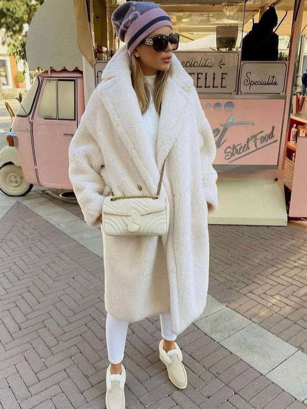 Cocolii longue manteau teddy coat boutons poches col revers femme mode ample oversized hiver veste