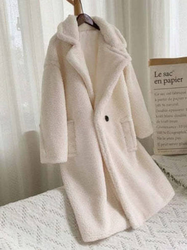 Cocolii longue manteau teddy coat boutons poches col revers femme mode ample oversized hiver veste
