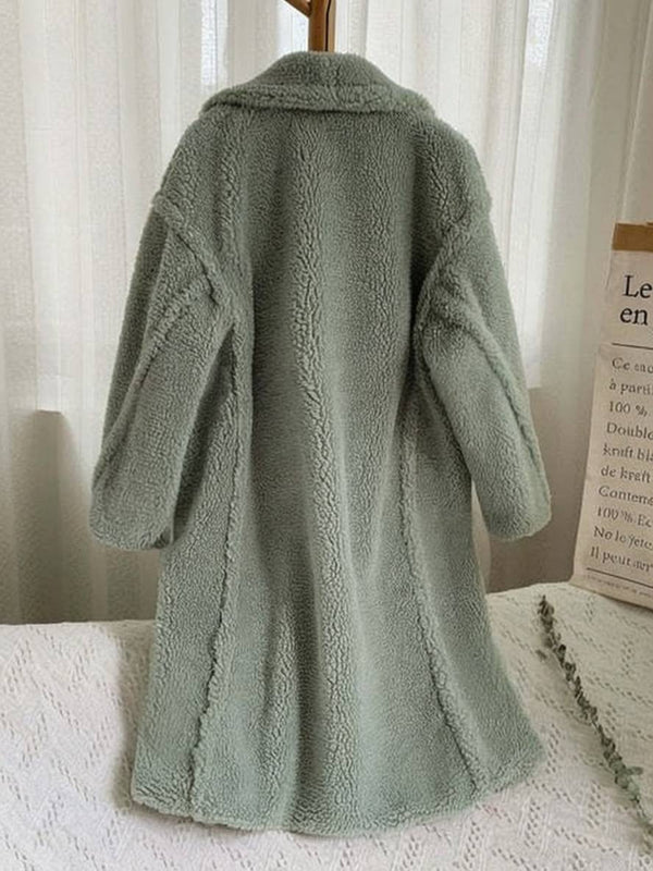 Cocolii longue manteau teddy coat boutons poches col revers femme mode ample oversized hiver veste