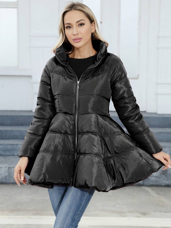 Cocolii mi-longue manteau doudoune trapèze col montant noeud papillon ceinture poches femme vintage mignon veste