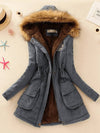 Cocolii mi-longue parka intérieur fourrure à capuche boutons poches fermeture éclair femme mode décontracté
