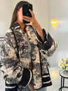 Cocolii court hiver veste imprimé à fleurie poches manches longues femme oversized décontracté manteau