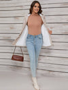 Cocolii mi-longue parka unicolore à capuche boutons poches fermeture éclair femme élégant décontracté manteau