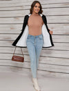 Cocolii mi-longue parka unicolore à capuche boutons poches fermeture éclair femme élégant décontracté manteau