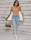 Cocolii mi-longue parka unicolore à capuche boutons poches fermeture éclair femme élégant décontracté manteau