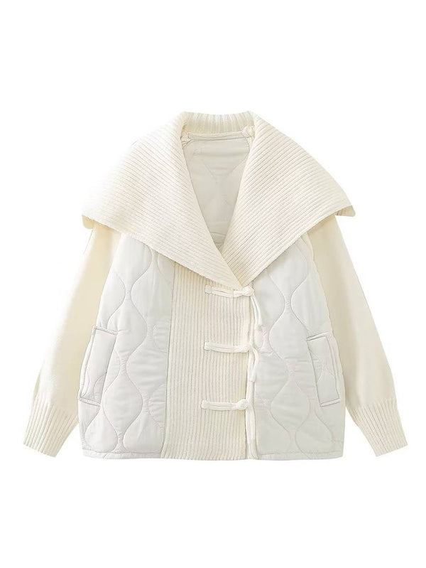 Cocolii manteau géométrique coton boutonnage poches col revers manches longues femme décontracté ample veste